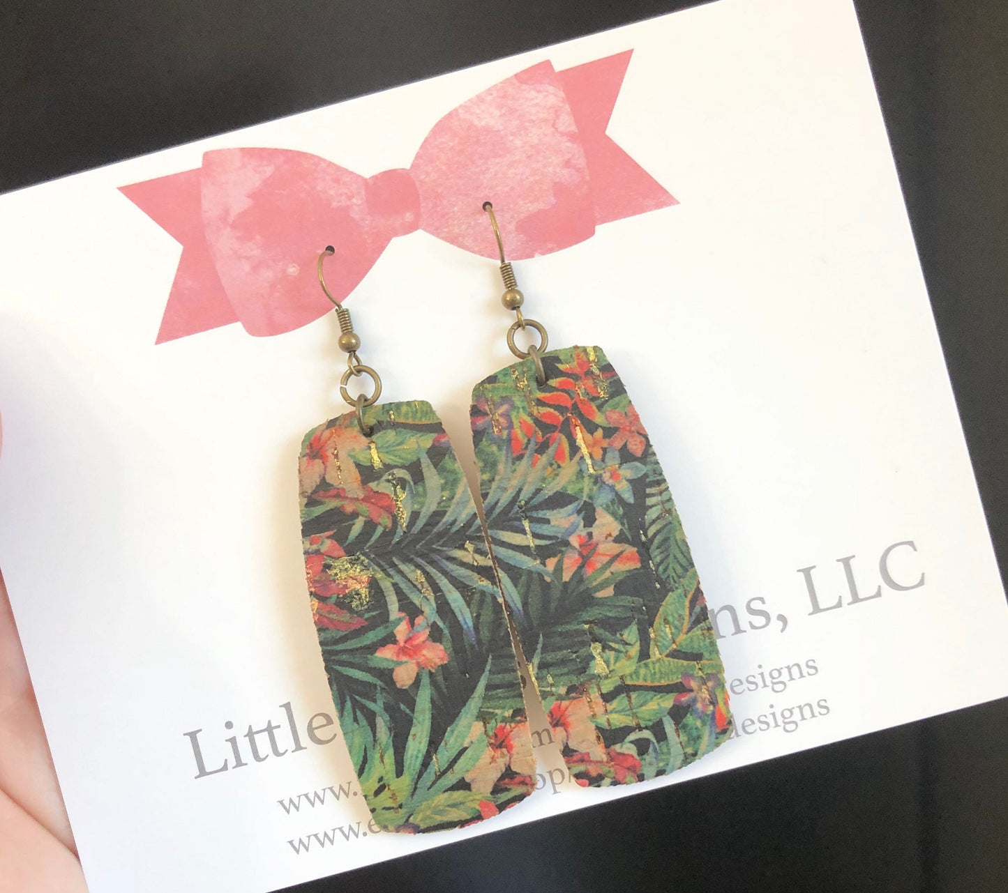 Tropical themed genuine cork and leather earrings