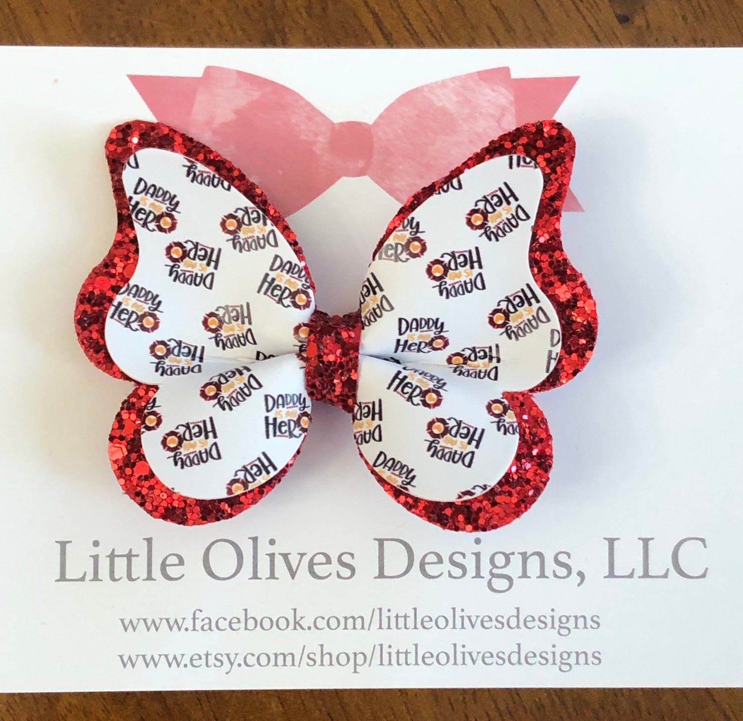 Daddy is my Hero butterfly bow - you choose - police hero or firefighter hero