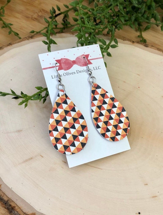 Halloween Fall chevron teardrop genuine leather earrings