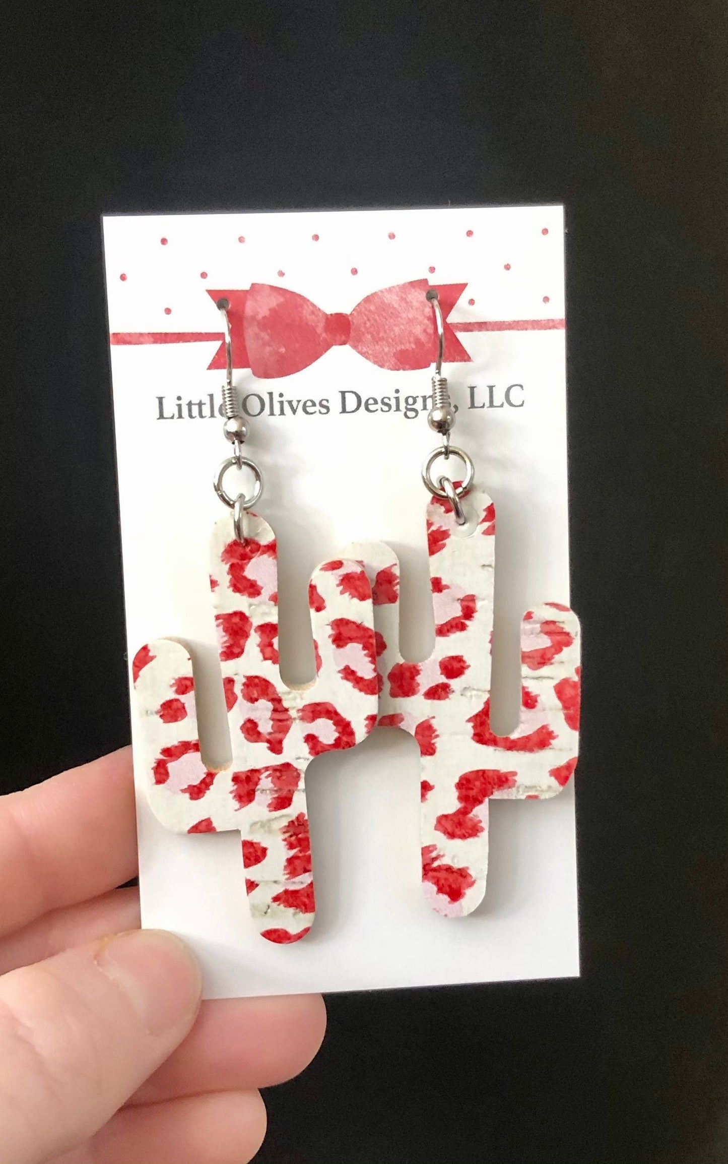 Valentine’s Day earrings - red and pink cheetah genuine cork and leather earrings - leopard earrings