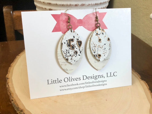 White birch genuine leather and cork earrings