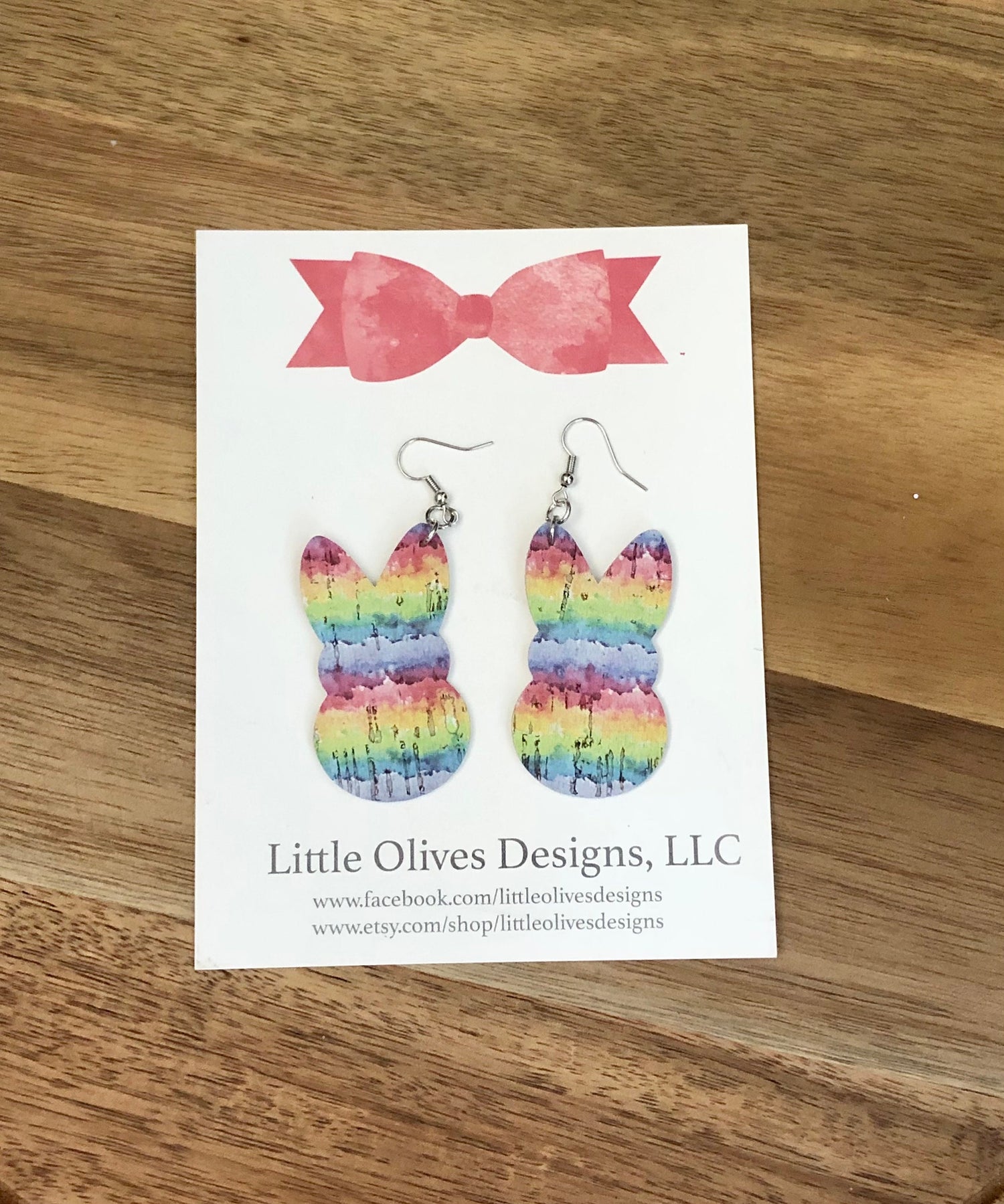 Watercolor rainbow bunny earrings
