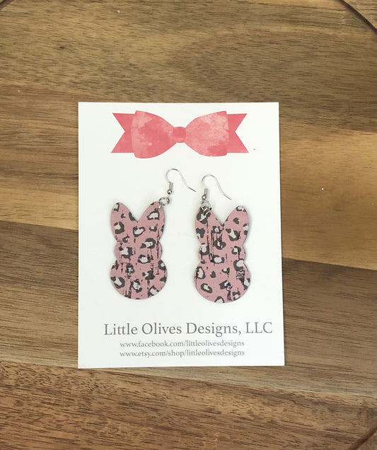 Pink cheetah cork earrings