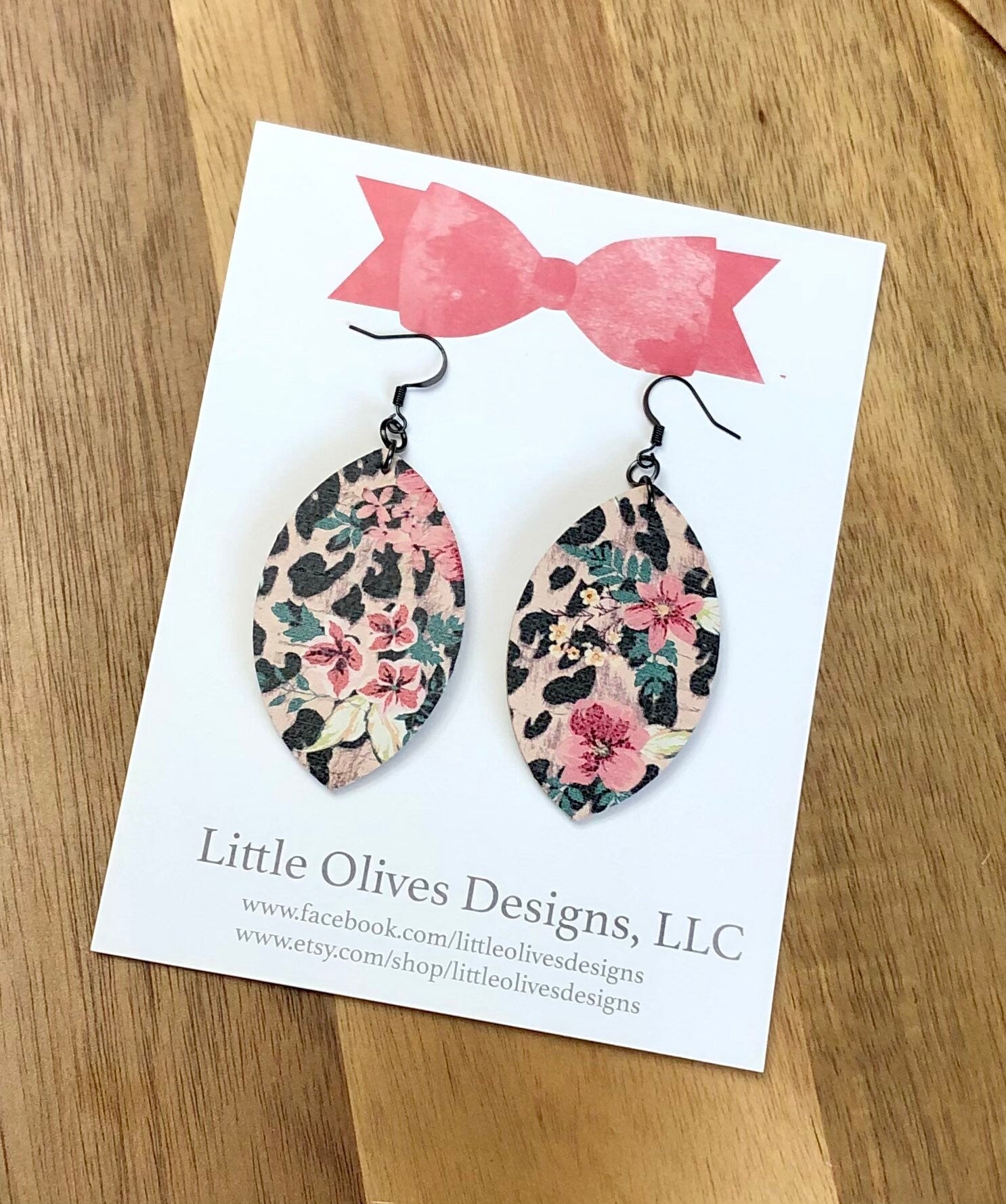 Tropical flower leopard print cork earrings