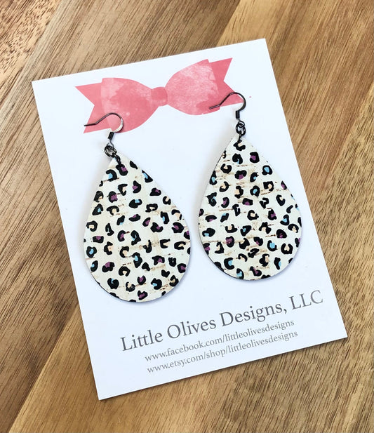 Rainbow leopard teardrop earrings