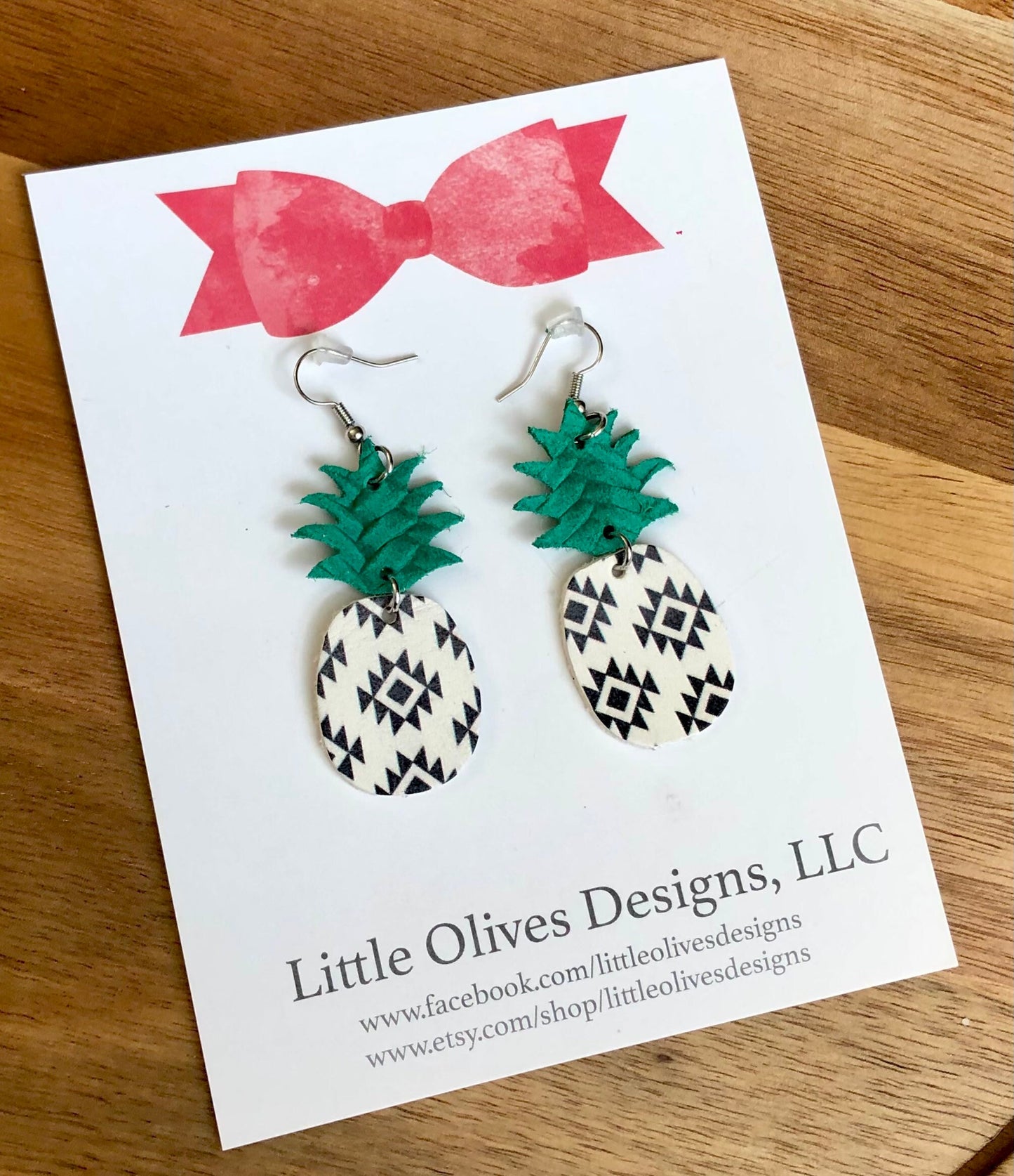 White and black pineapple earrings - genuine leather earrings