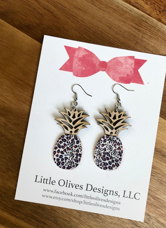 Patriotic leopard pineapple earrings