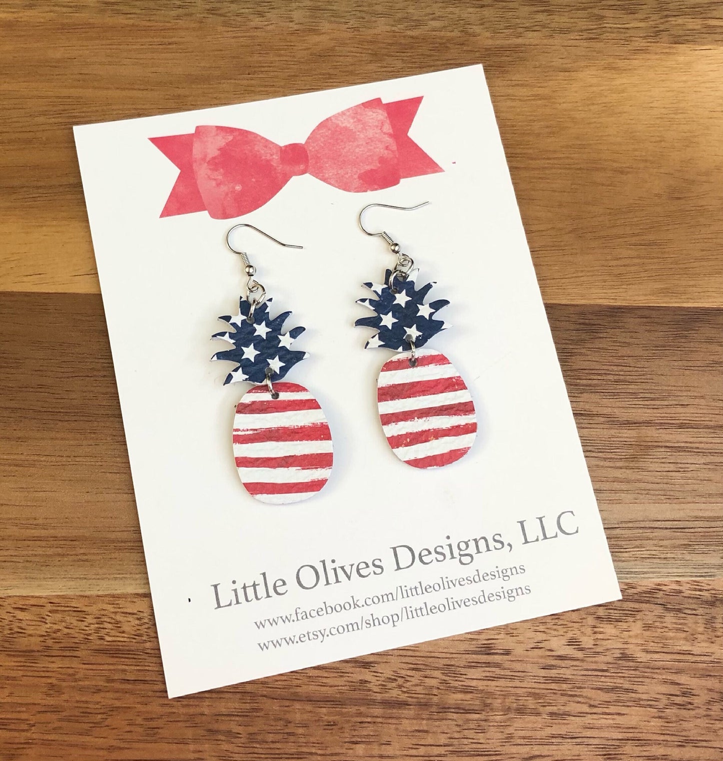 Stars and Stripes pineapple earrings - Americana pineapple earrings - genuine leather earrings