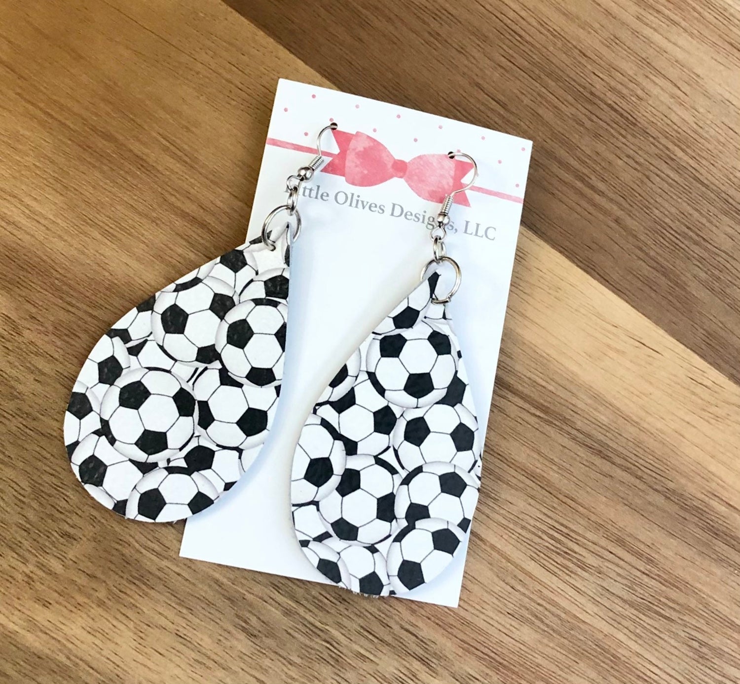 Soccer themed genuine leather earrings