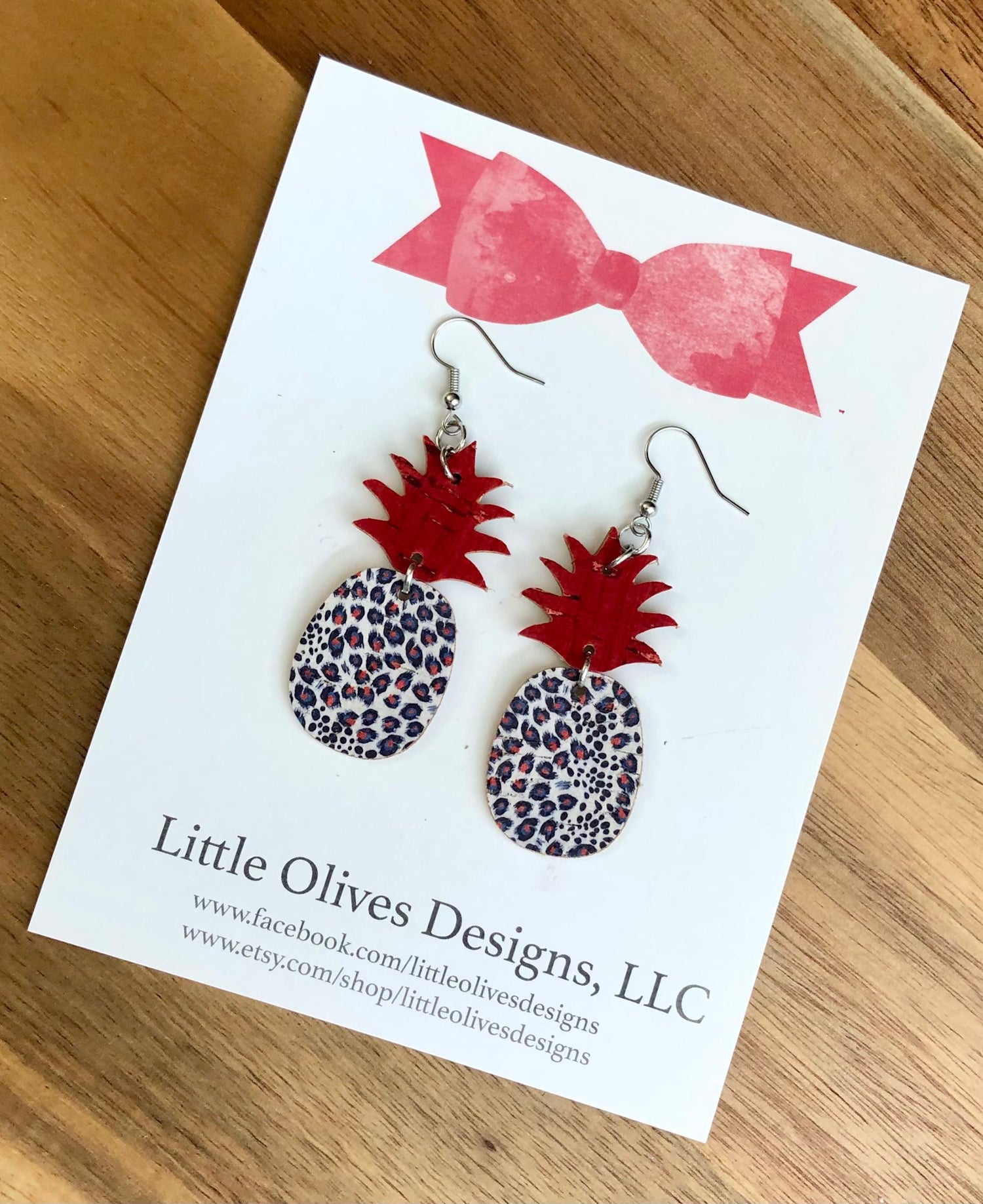 Patriotic pineapple earrings - patriotic leopard print earrings - genuine leather earrings