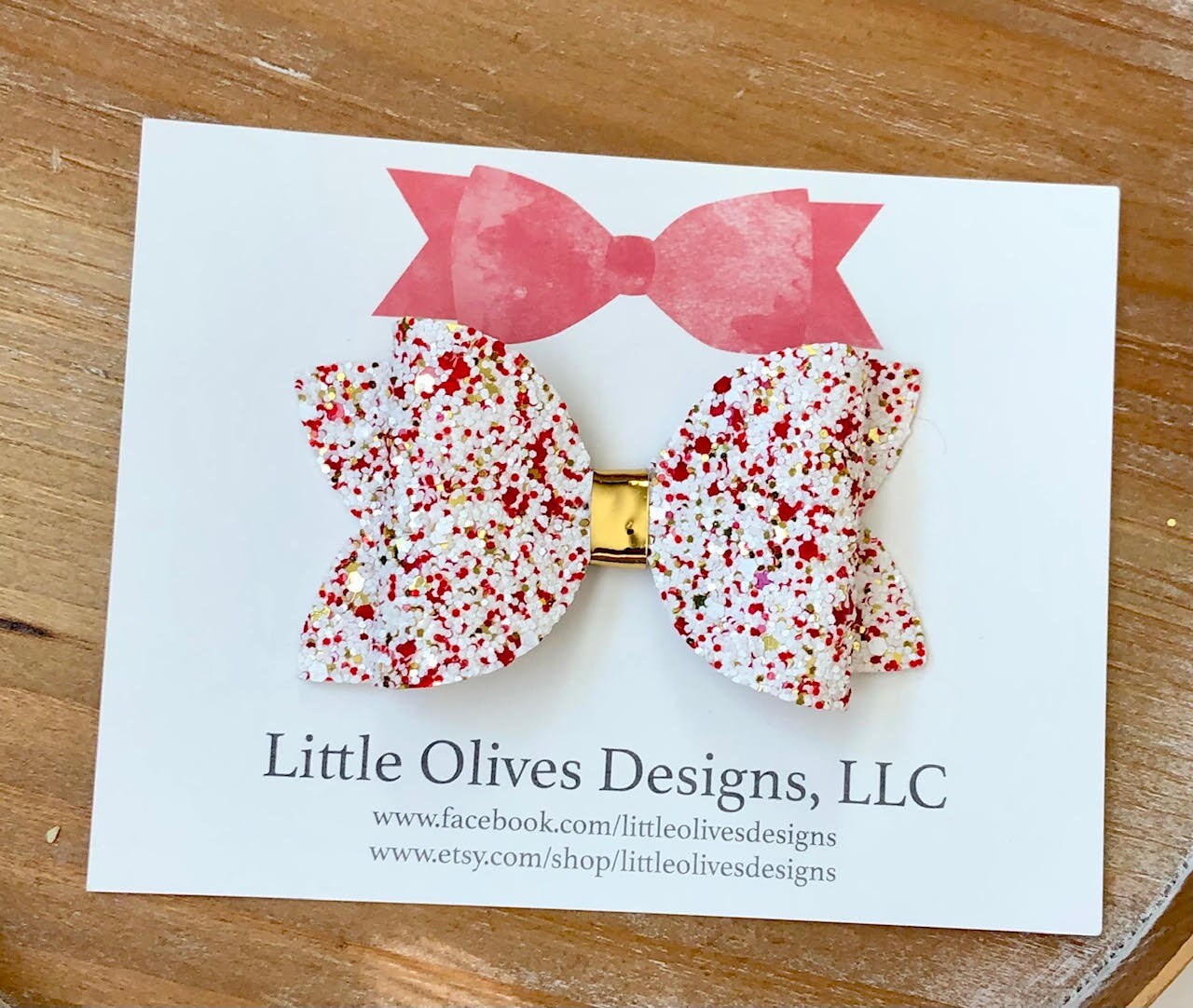 white and red glitter hairbow - Valentine's Day hairbow - Christmas hairbow