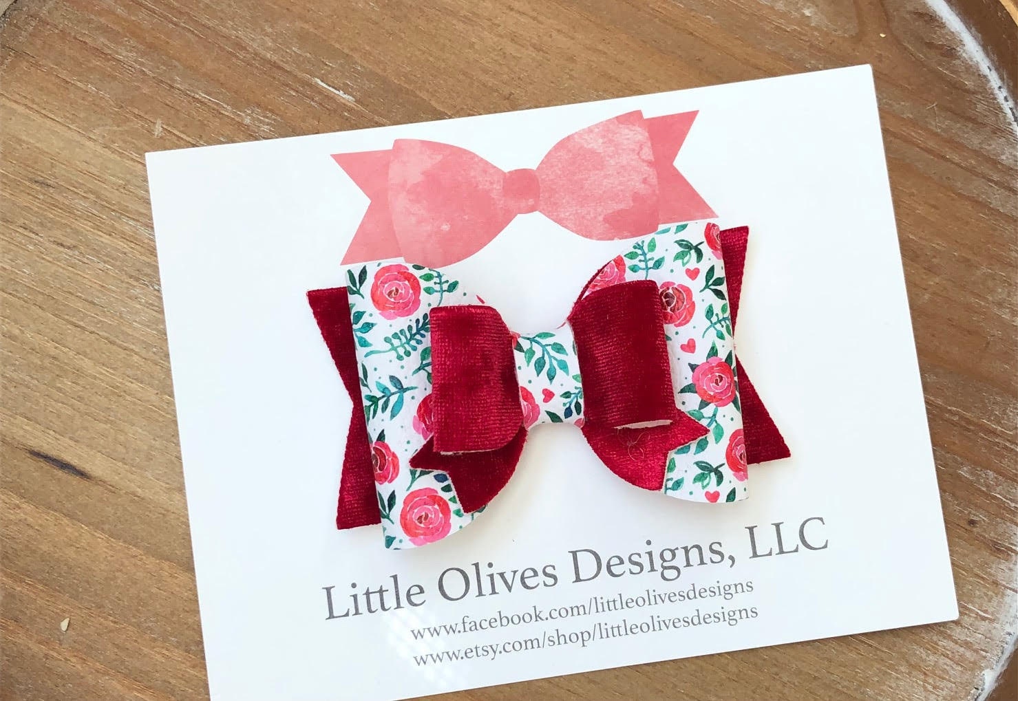 rose and velvet hairbow - Valentines Day hairbow