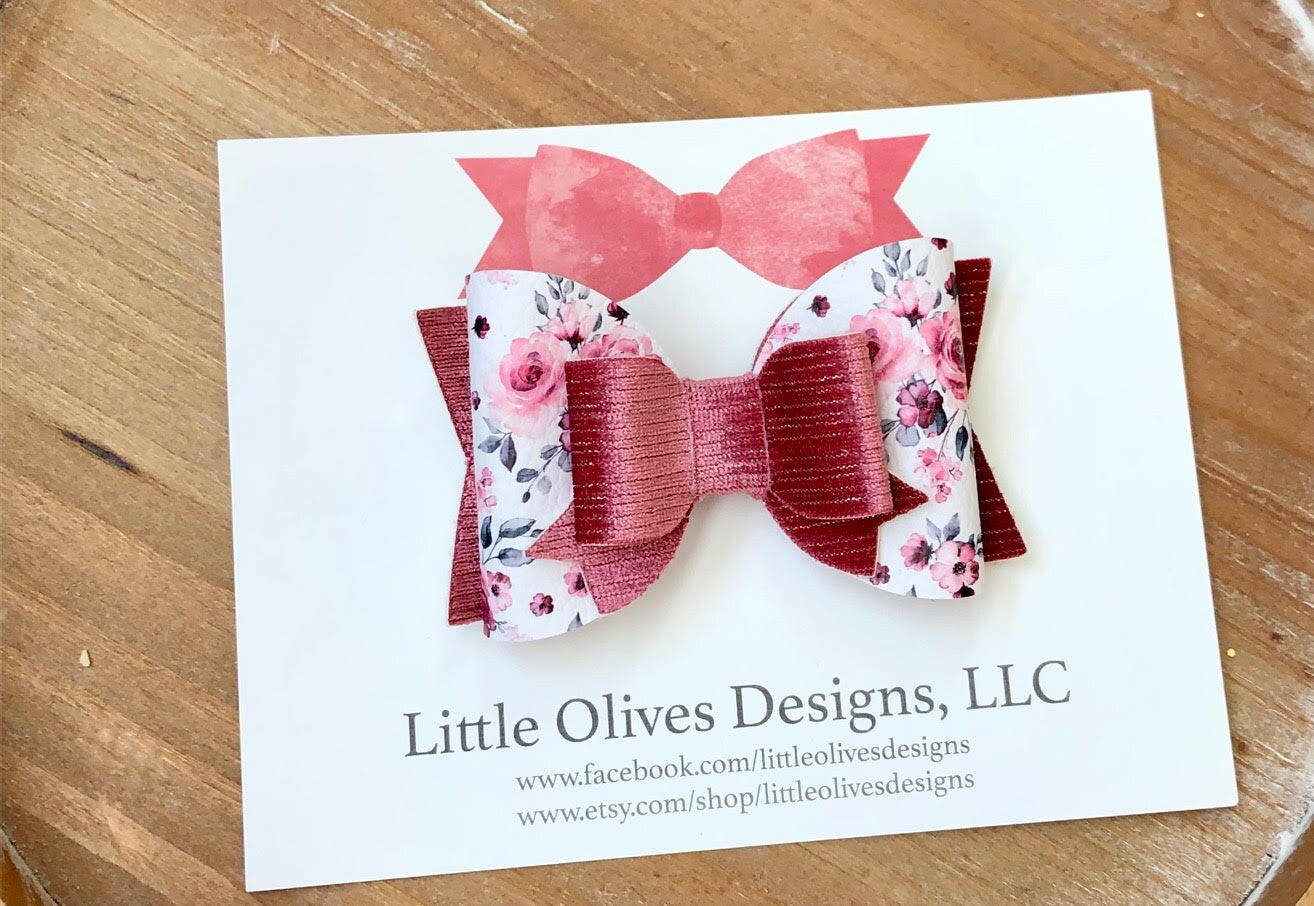 dainty pink rose and velvet hairbow