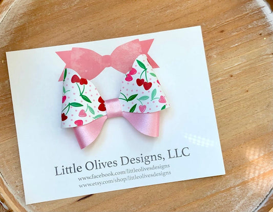 Cherry hearts hairbow - Valentines Day hairbow
