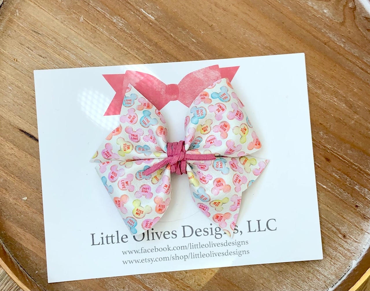 conversation hearts hairbow - Mouse heads conversation hearts hairbow