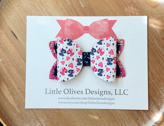 cartoon love hairbow - lilo hairbow - Valentines Day hairbow
