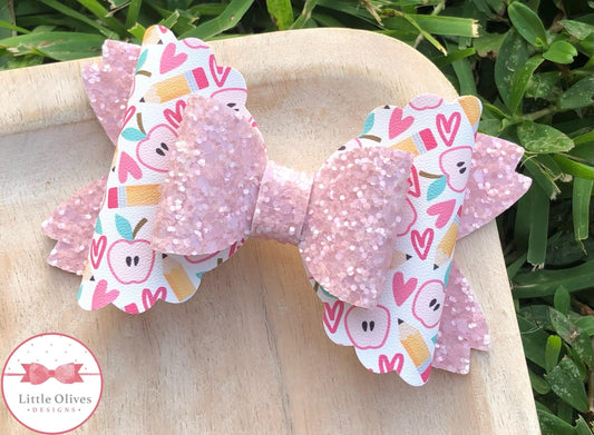 pink apples and pencils bow