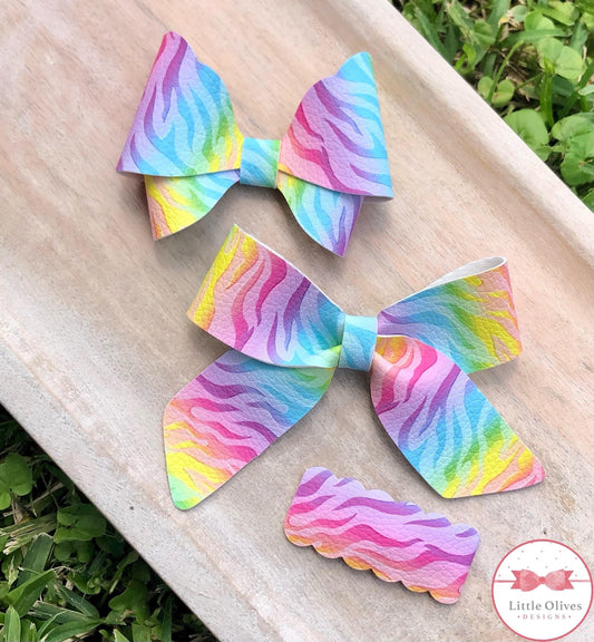 Rainbow zebra bow and snap clip