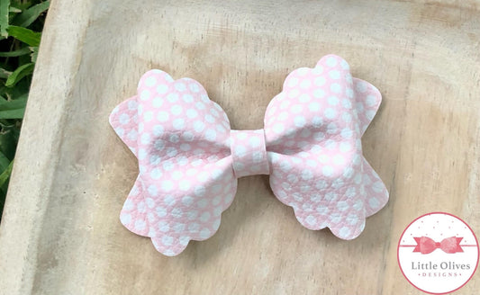 Dotty Maria bow - white & pink dots hairbow