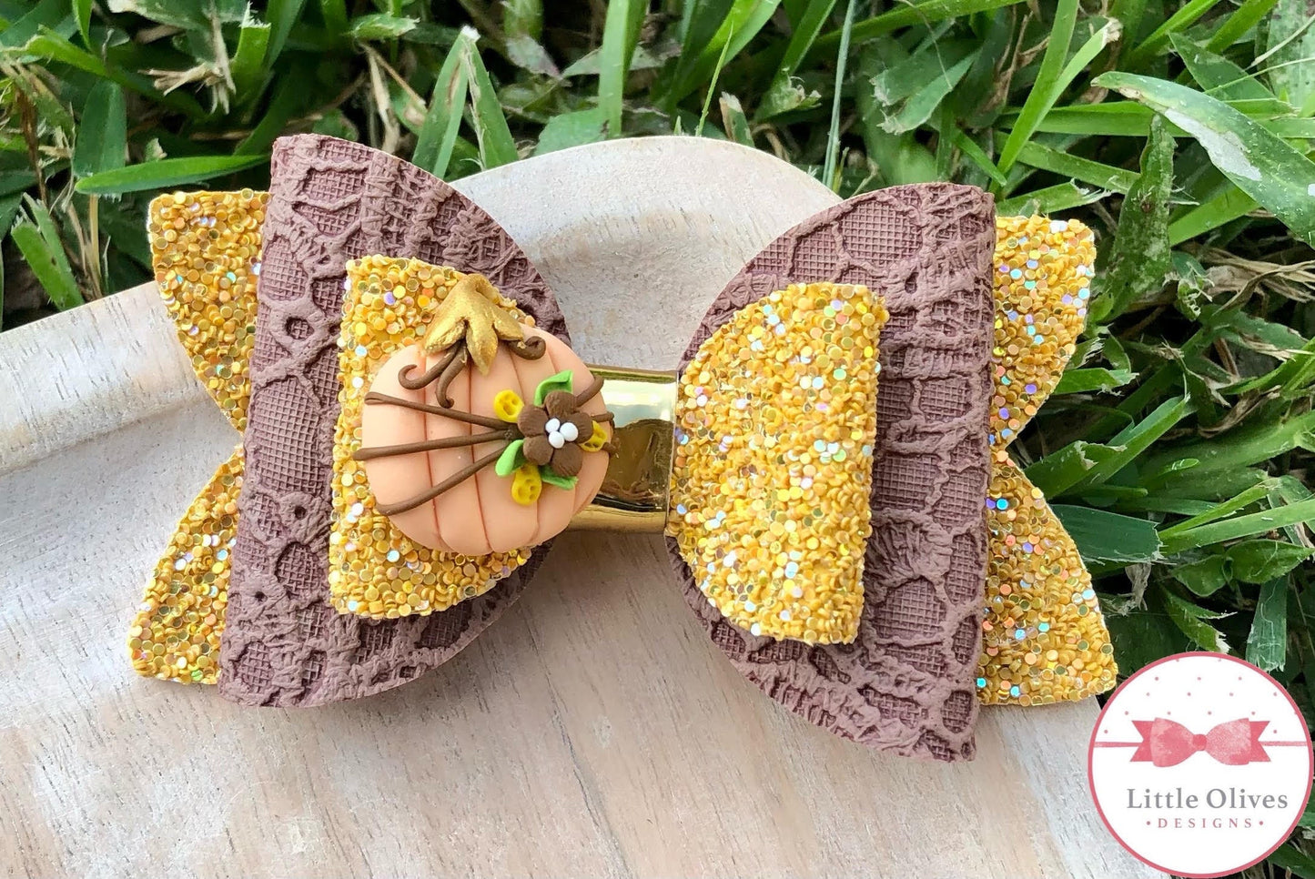 Fall pumpkin clay bow - Fall hairbow