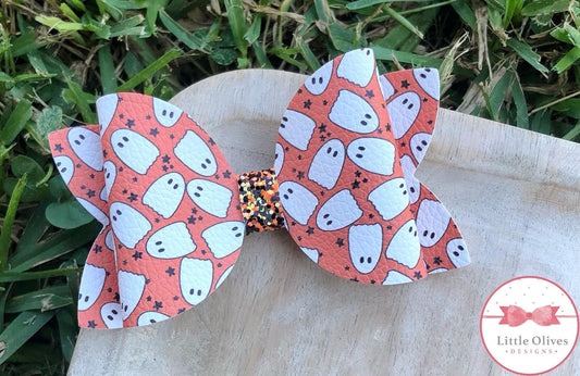 Orange ghosts Halloween bow