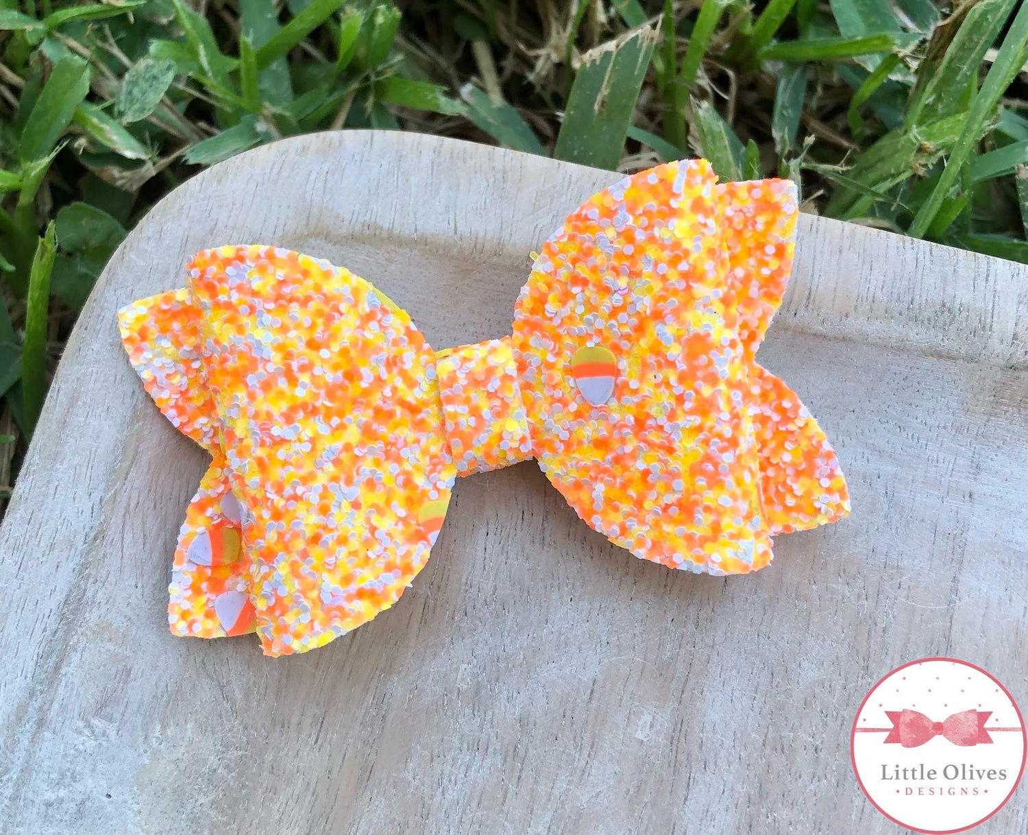 Candy corn glitter mini bow
