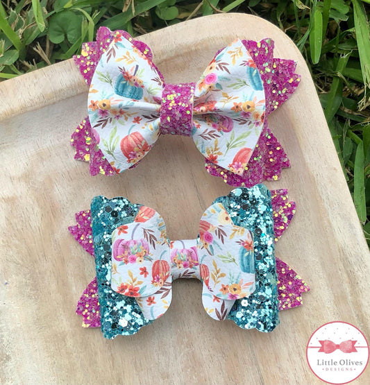 Floral pumpkin hairbow - your choice