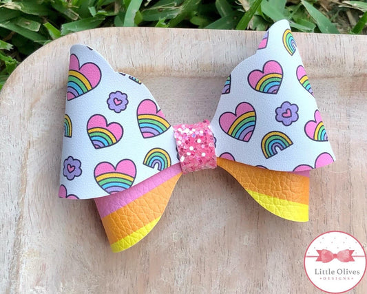 Rainbow hearts Abby bow - rainbow hearts hairbow