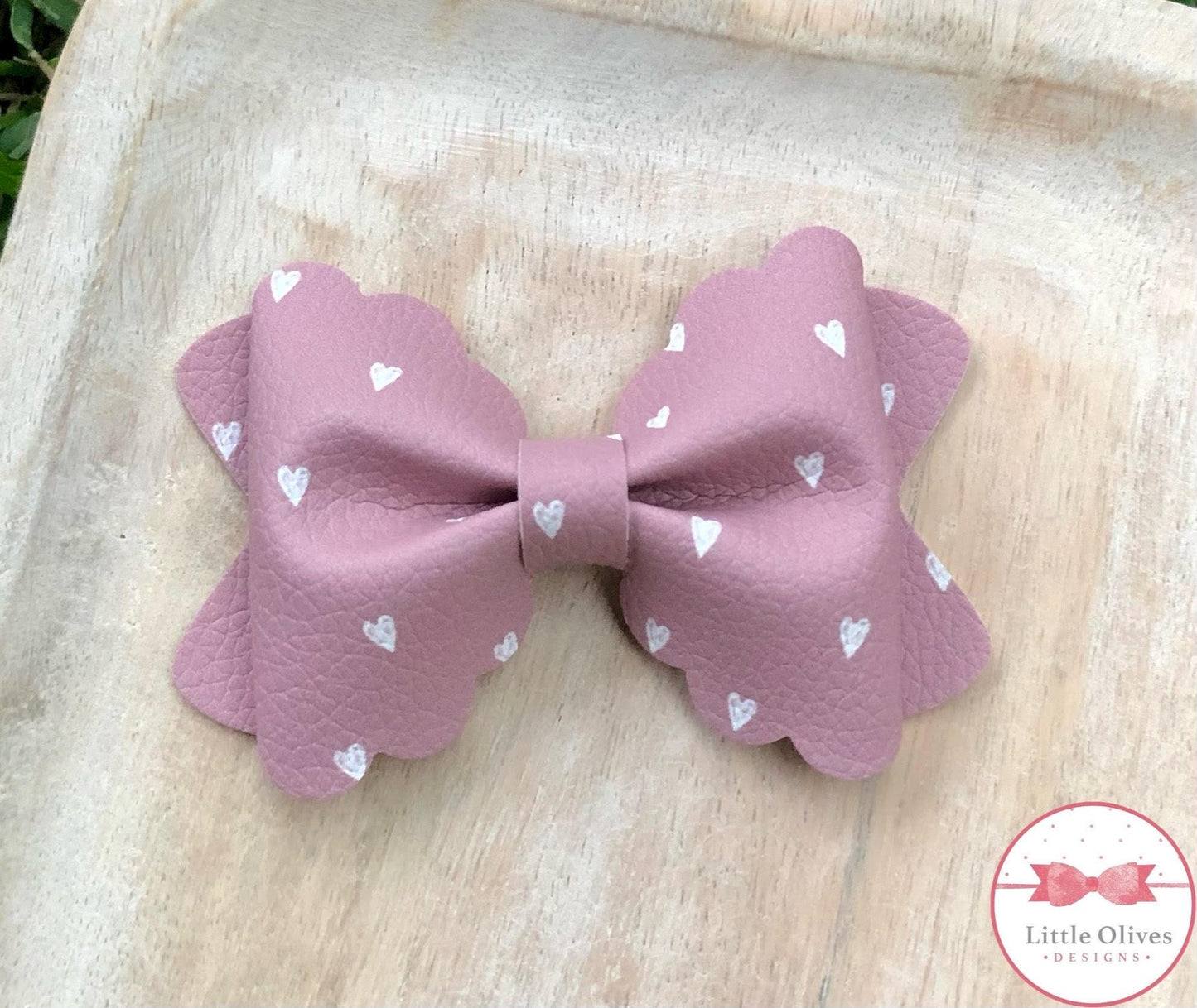 Hearts Maria bow - mauve hearts hairbow