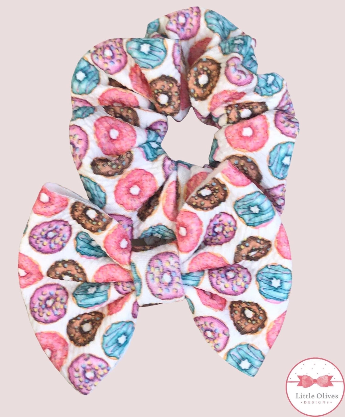 Donuts fabric bow and scrunchie