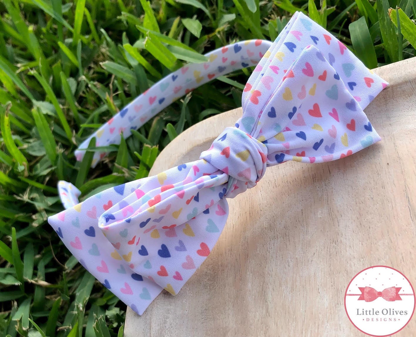 Hearts for days bow headband - hearts fabric lined bow headband