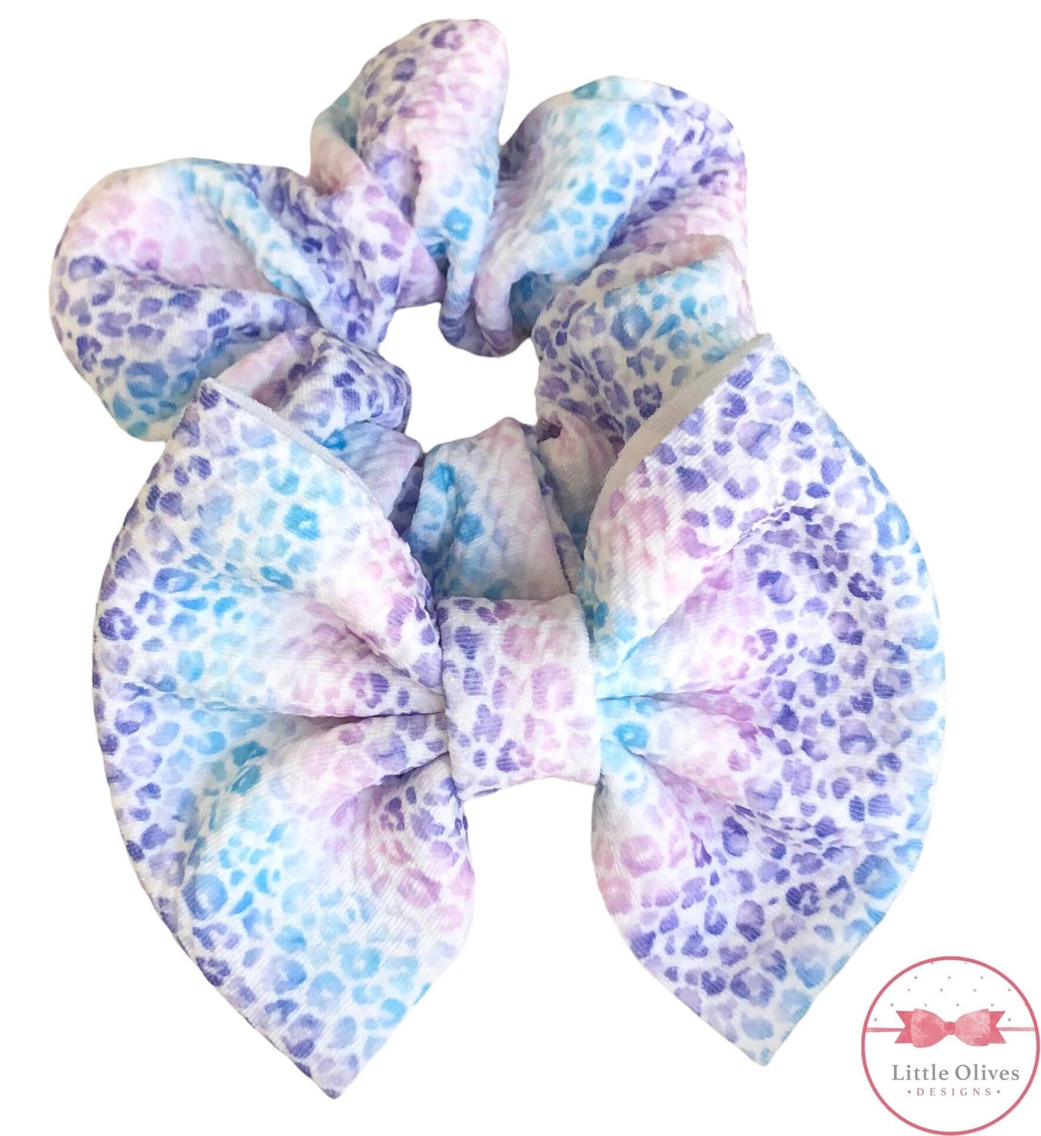 Purple leopard fabric bow and scrunchie