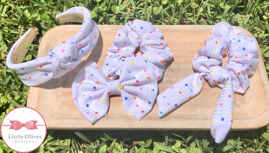 Happy dots fabric bow - scrunchie - knotted headband
