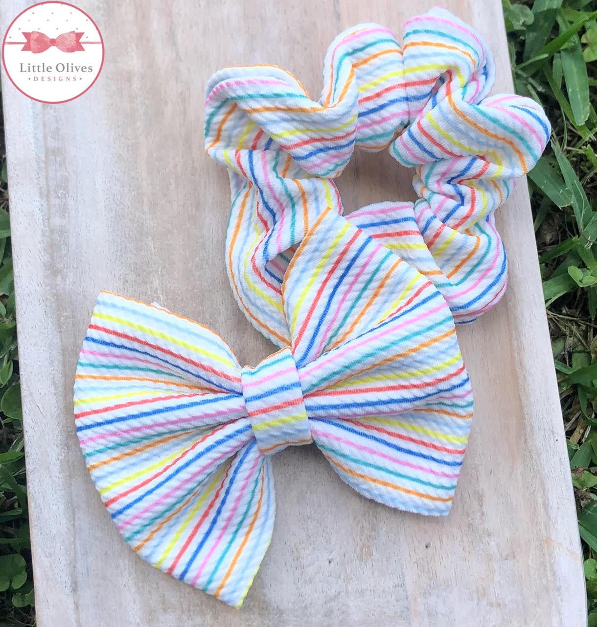 Stripes fabric bow and scrunchie