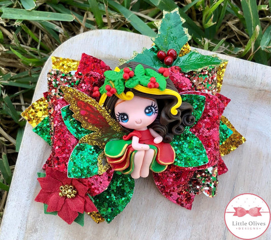 Christmas Fairy clay bow - Holiday Fairy bow