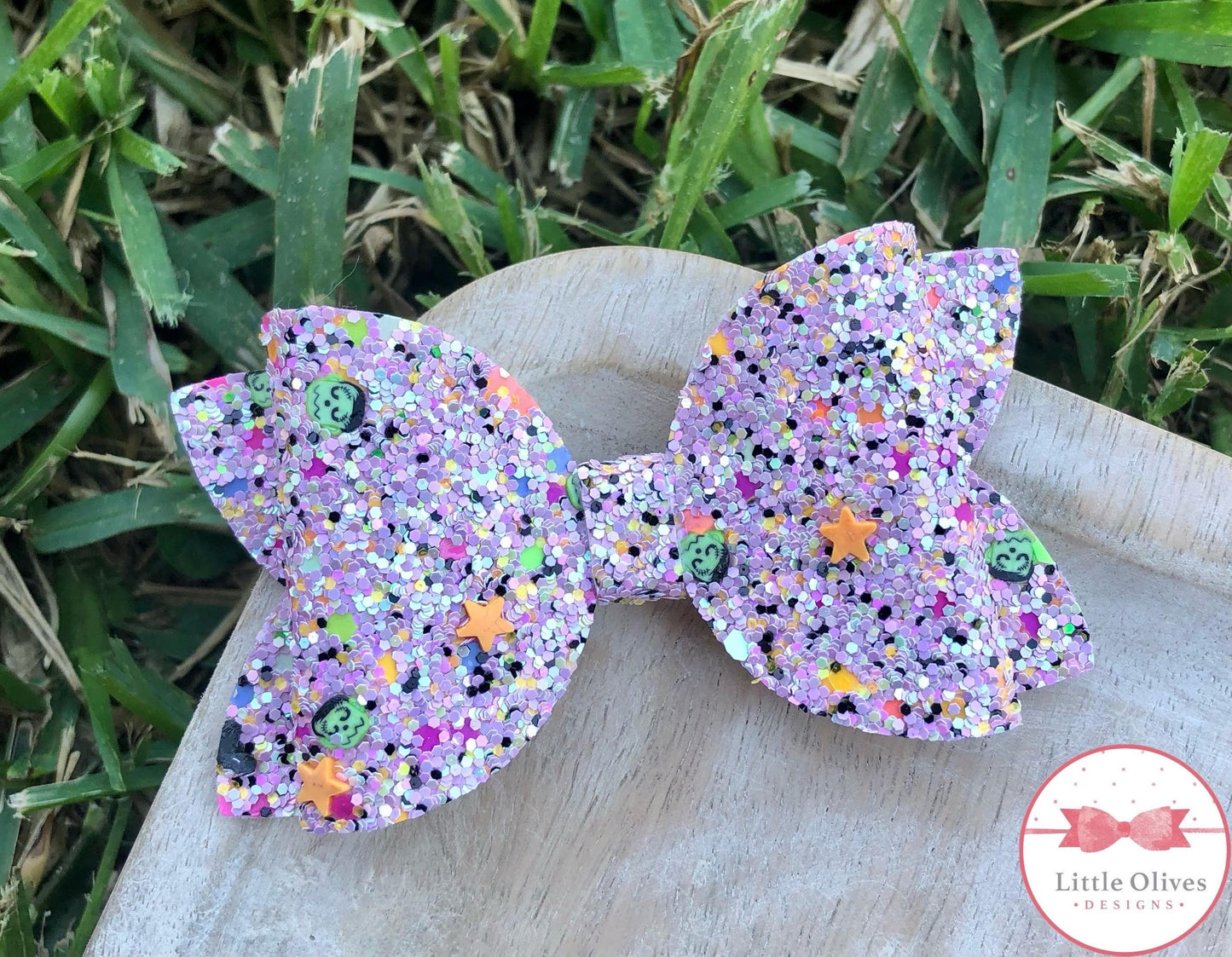 Monster friends glitter Halloween bow - single