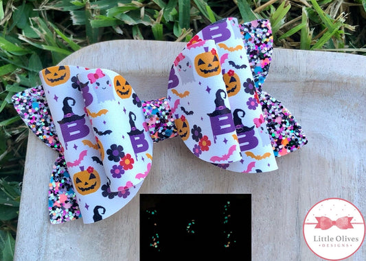 Purple boo ghost Halloween bow