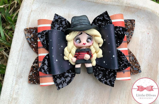 Freddy Girl clay bow - Halloween bow