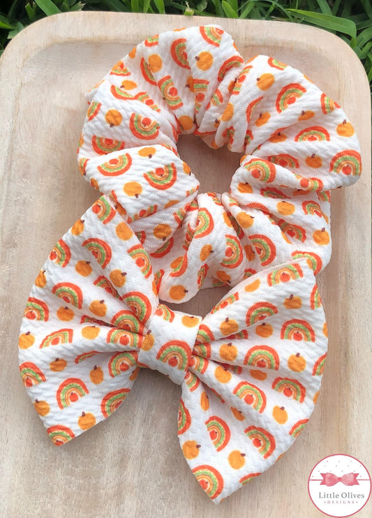 Pumpkin rainbow bow or scrunchie