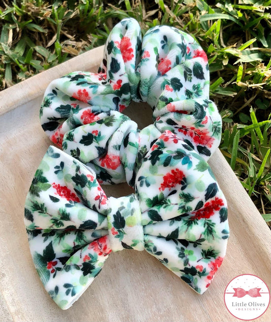 Holiday velvet scrunchie and bow