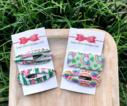 Floral and rainbow scalloped mini snap clip set