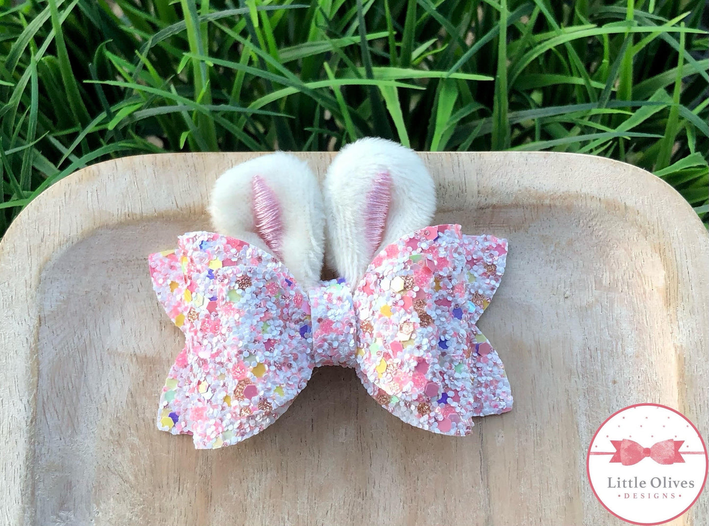 Mini Easter bunny bow - spring fling glitter