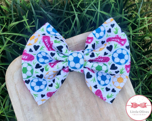 Soccer & cleats bow - pink