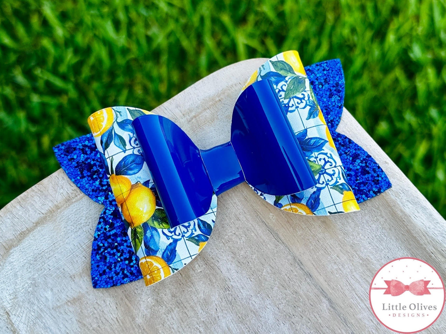 Royal blue lemon tile bow