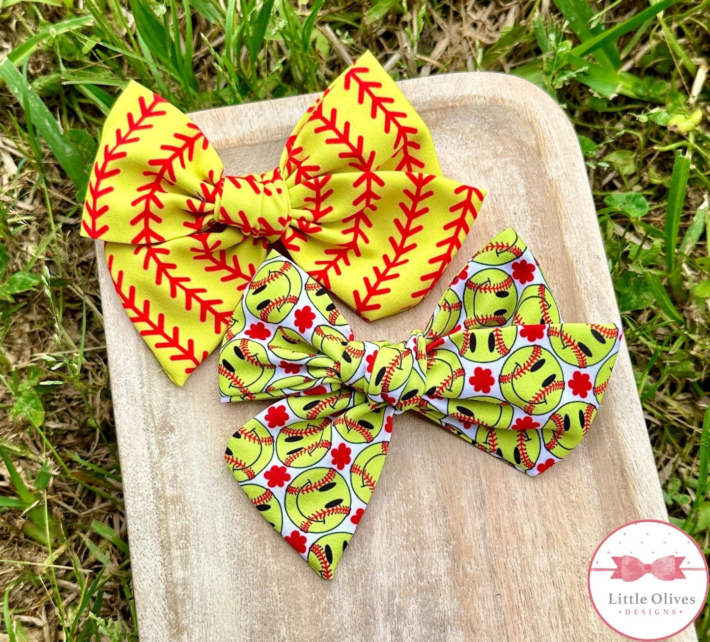 Softball small hand tied bow
