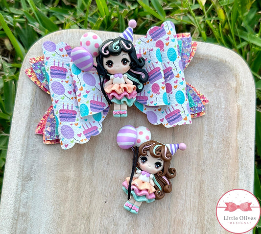 Birthday balloon girl clay bow