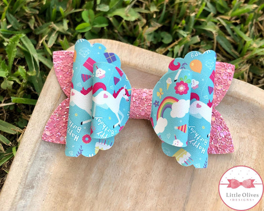 Unicorn birthday bow