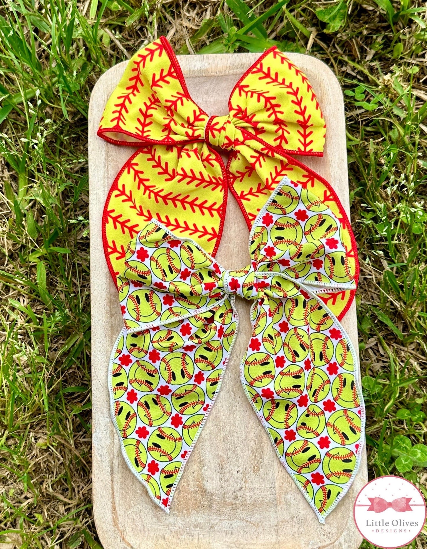 Softball large hand tied bow