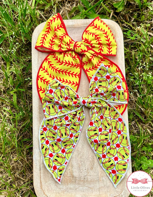 Softball large hand tied bow