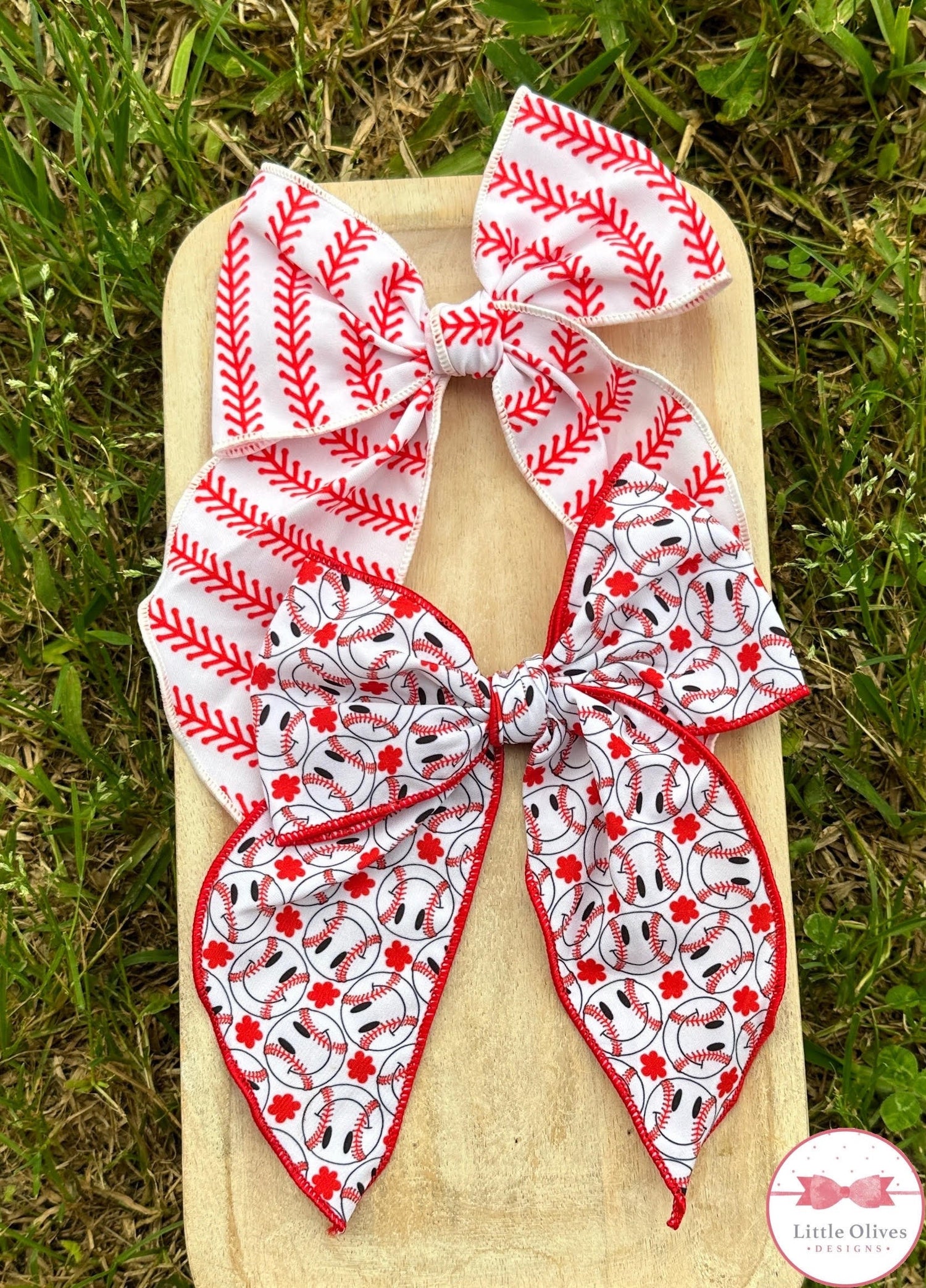 Baseball large hand tied bow